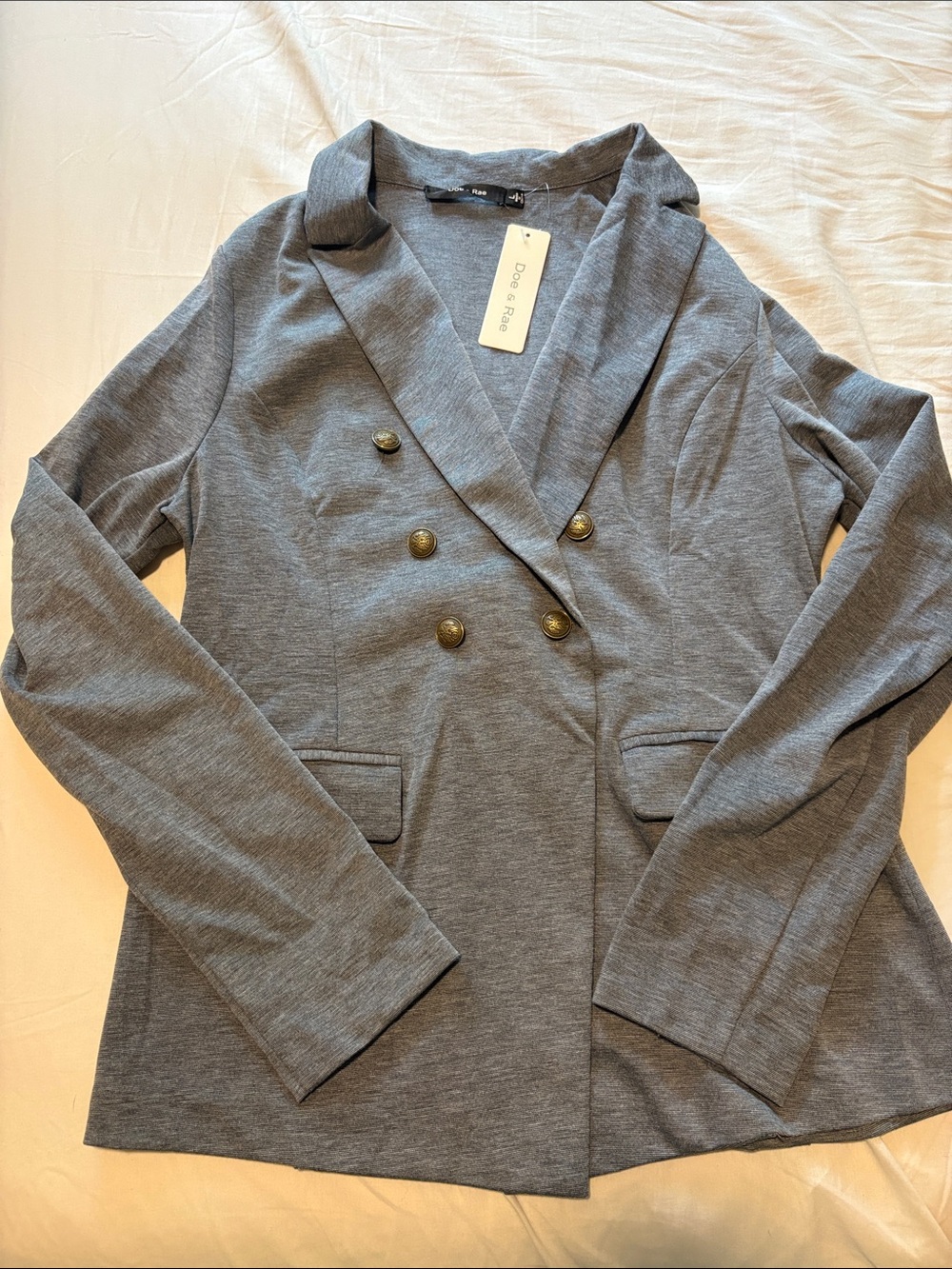Doe & Rae Heather Gray Double-Breasted Blazer